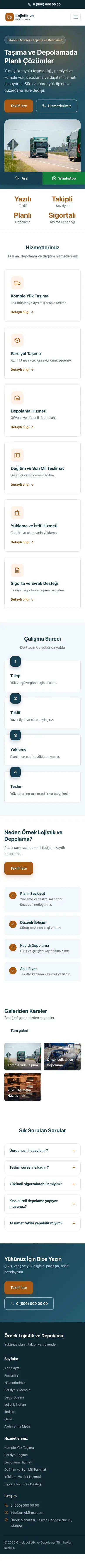 Klasik Mavi Turuncu – Lojistik ve Depo Web Sitesi mobil görünümü