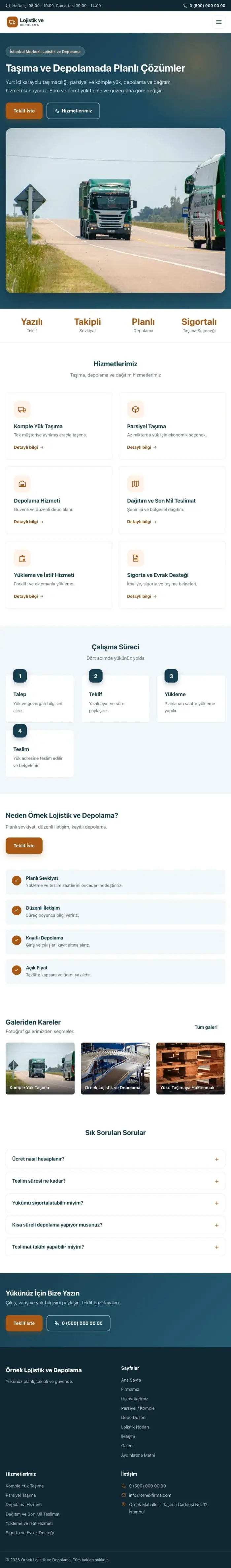 Klasik Mavi Turuncu – Lojistik ve Depo Web Sitesi tablet görünümü