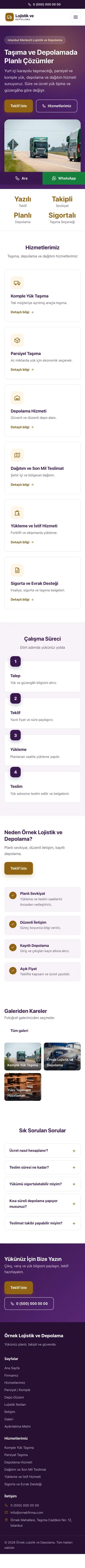 Klasik Mor Turuncu – Lojistik ve Depo Web Sitesi mobil görünümü