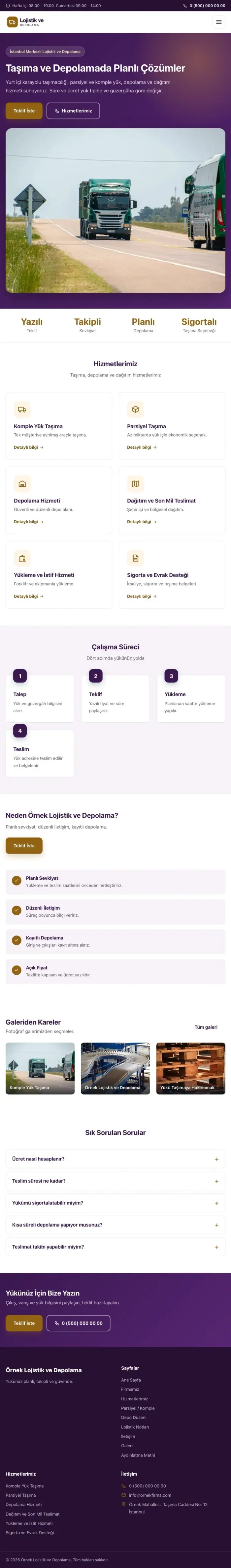 Klasik Mor Turuncu – Lojistik ve Depo Web Sitesi tablet görünümü