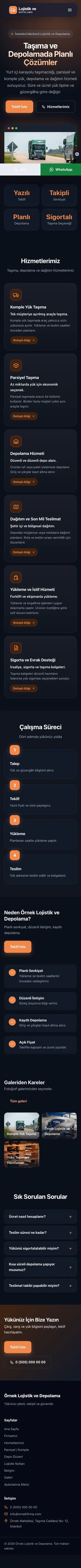 Koyu Modern Mavi Turuncu – Lojistik ve Depo Web Sitesi mobil görünümü