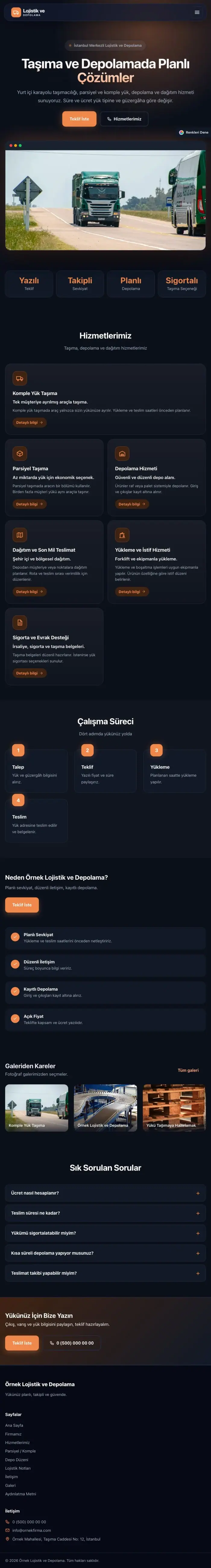 Koyu Modern Mavi Turuncu – Lojistik ve Depo Web Sitesi tablet görünümü