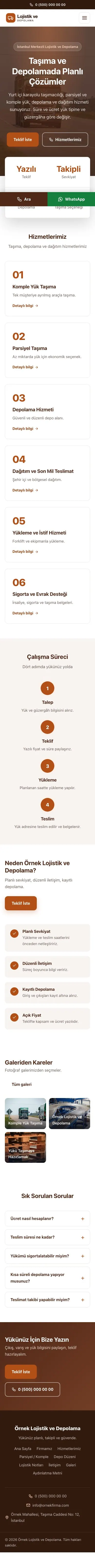 Merkez Kahve Turuncu – Lojistik ve Depo Web Sitesi mobil görünümü