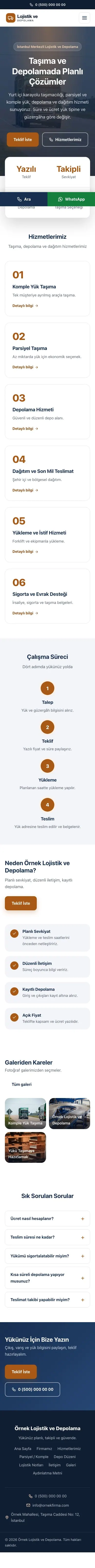 Merkez Mavi Turuncu – Lojistik ve Depo Web Sitesi mobil görünümü