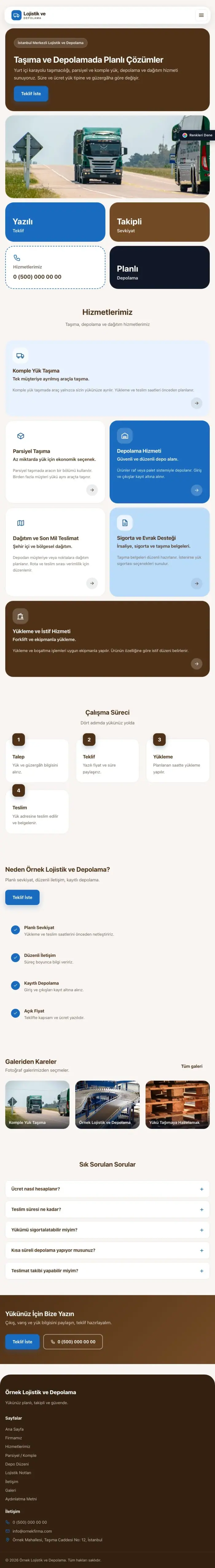 Mozaik Kahve Mavi – Lojistik ve Depo Web Sitesi tablet görünümü