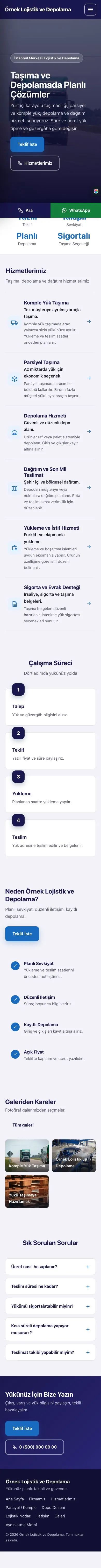 Sol Menü Lacivert Mavi – Lojistik ve Depo Web Sitesi mobil görünümü
