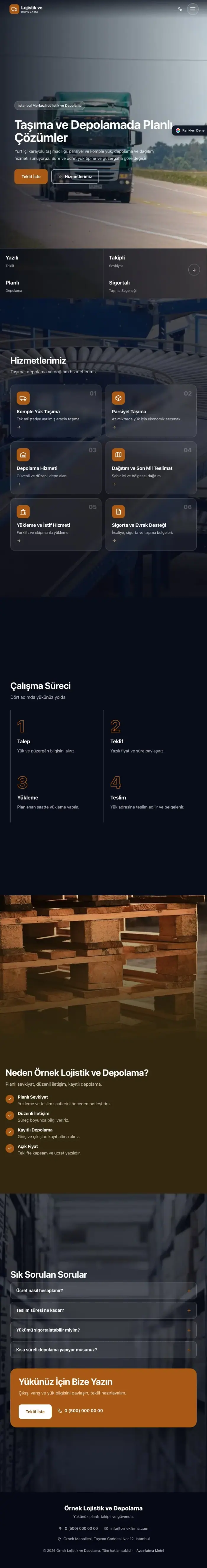 Tam Ekran Kahve Turuncu – Lojistik ve Depo Web Sitesi tablet görünümü