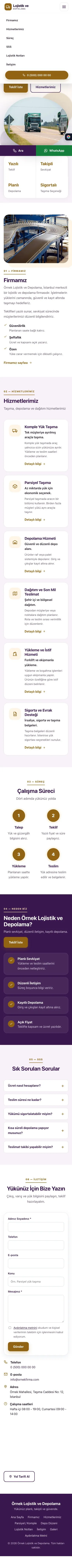 Tek Sayfa Mor Turuncu – Lojistik ve Depo Web Sitesi mobil görünümü