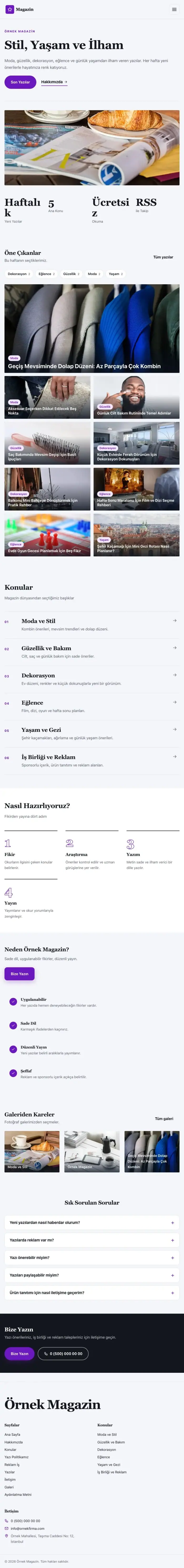 Dergi Editoryal Lacivert Mor – Magazin Sitesi Web Sitesi tablet görünümü