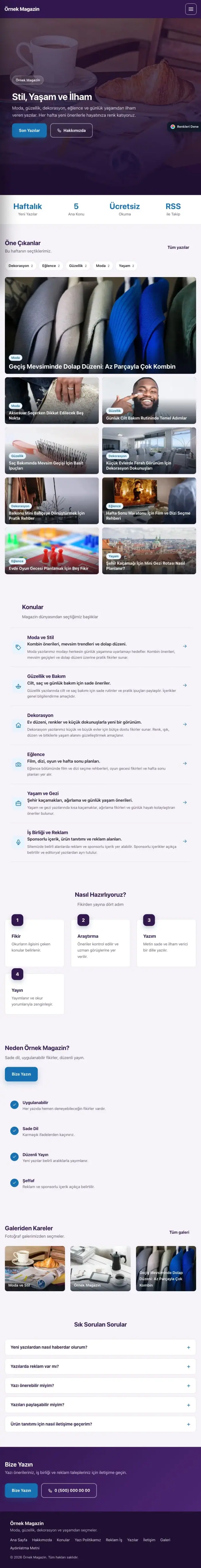 Sol Menü Mor Mavi – Magazin Sitesi Web Sitesi tablet görünümü