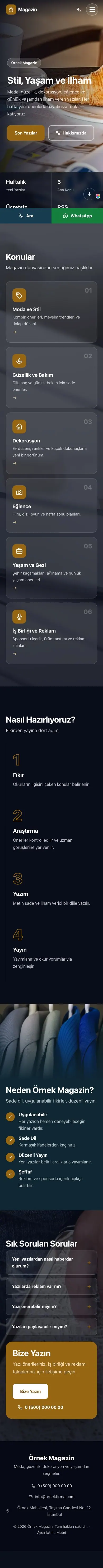 Tam Ekran Mavi Turuncu – Magazin Sitesi Web Sitesi mobil görünümü