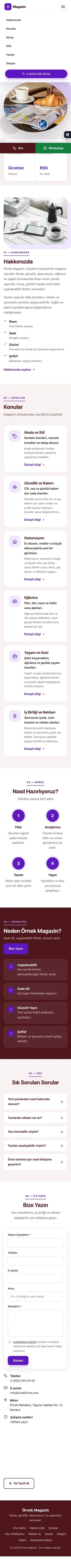 Tek Sayfa Bordo Mor – Magazin Sitesi Web Sitesi mobil görünümü