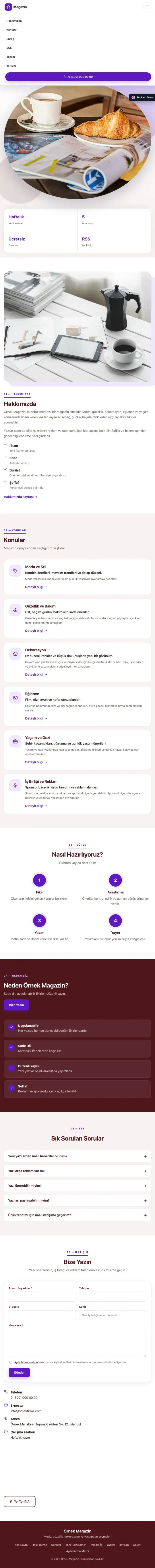 Tek Sayfa Bordo Mor – Magazin Sitesi Web Sitesi tablet görünümü