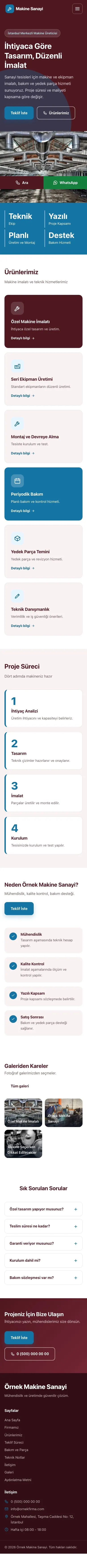 Blok Bordo Mavi – Makine Web Sitesi mobil görünümü