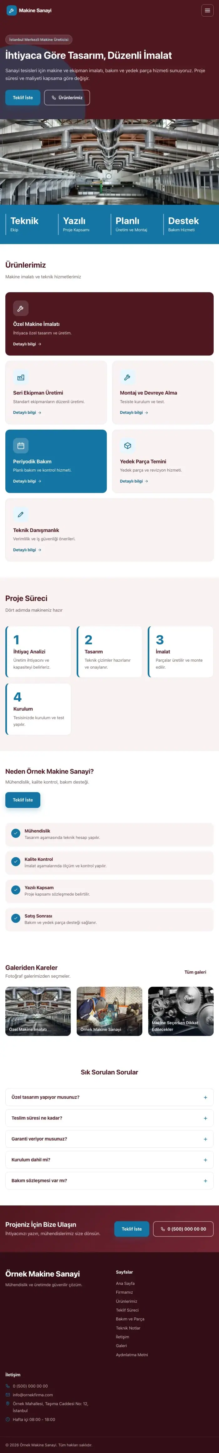 Blok Bordo Mavi – Makine Web Sitesi tablet görünümü