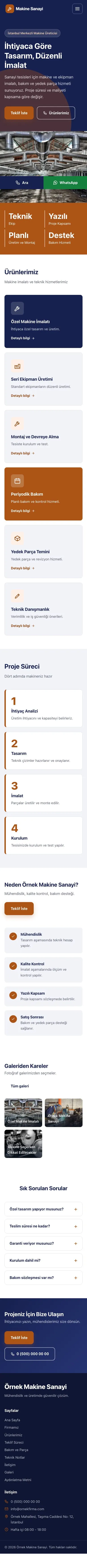 Blok Lacivert Turuncu – Makine Web Sitesi mobil görünümü