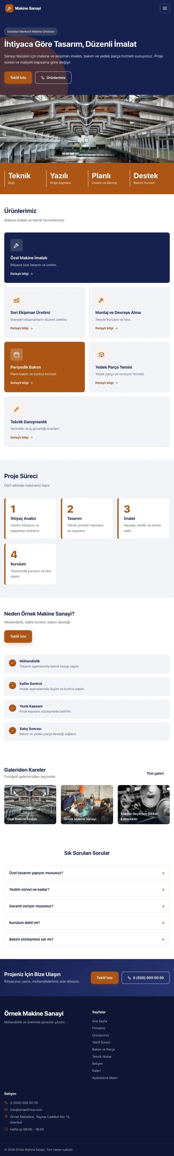 Blok Lacivert Turuncu – Makine Web Sitesi tablet görünümü