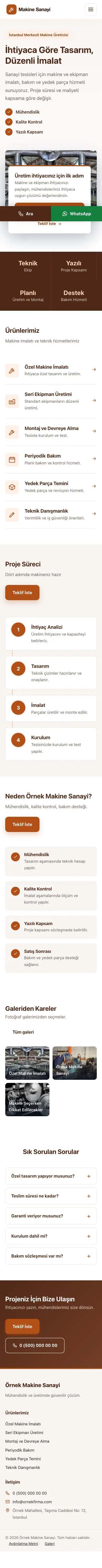 Bölünmüş Kahve Turuncu – Makine Web Sitesi mobil görünümü