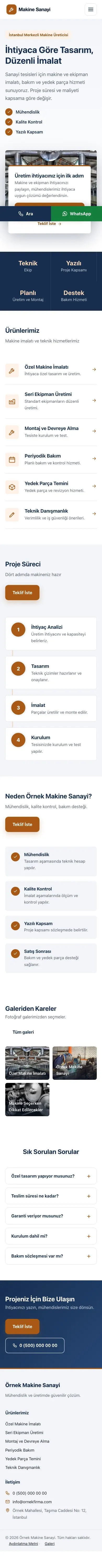 Bölünmüş Mavi Turuncu – Makine Web Sitesi mobil görünümü