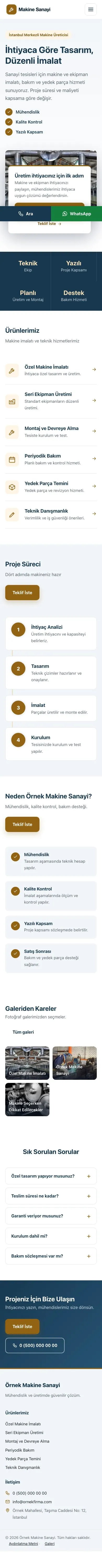 Bölünmüş Mavi Turuncu II – Makine Web Sitesi mobil görünümü