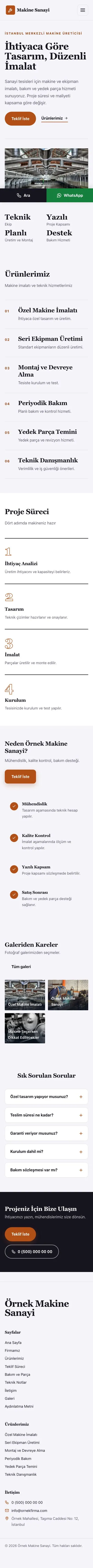 Editoryal Lacivert Turuncu – Makine Web Sitesi mobil görünümü