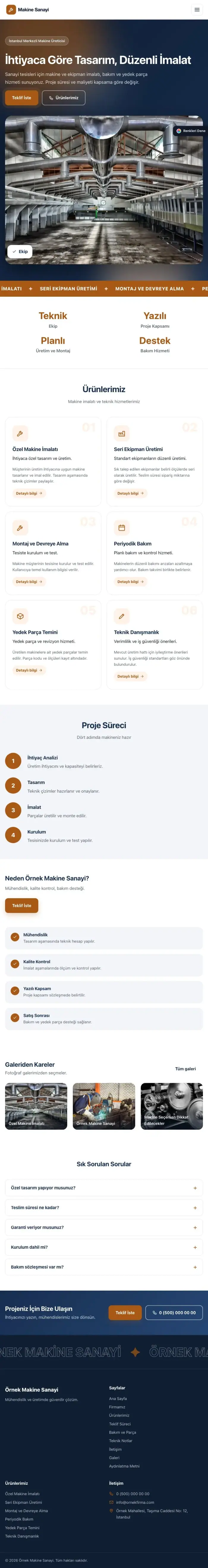 Hareketli Mavi Turuncu – Makine Web Sitesi tablet görünümü