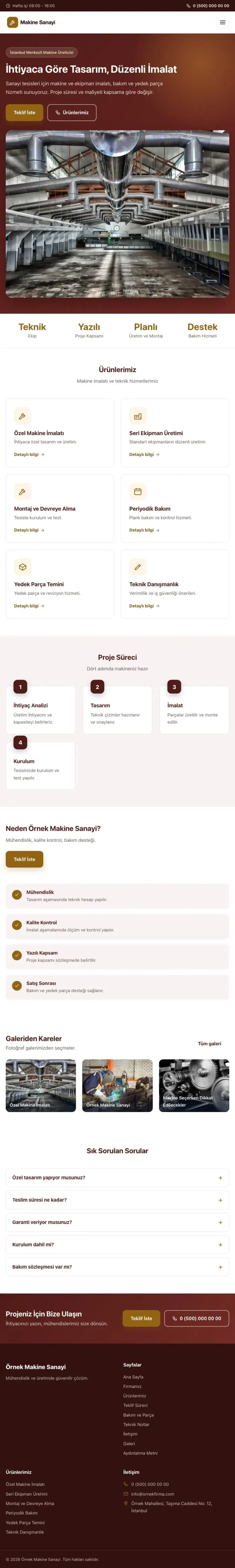 Klasik Bordo Turuncu – Makine Web Sitesi tablet görünümü