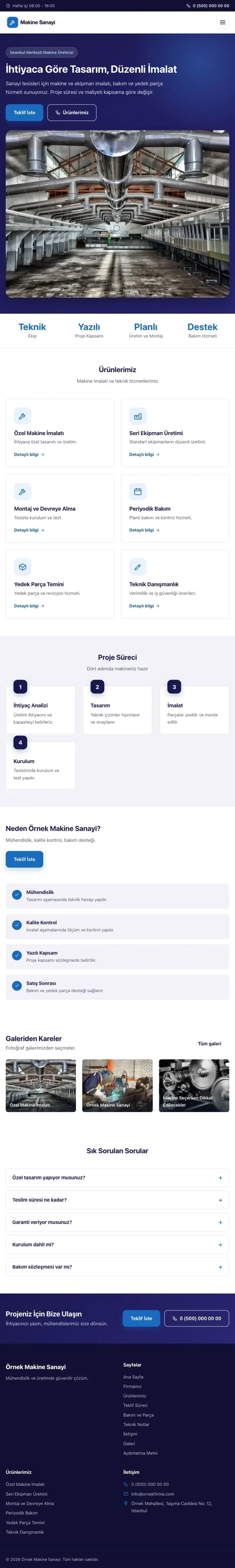 Klasik Lacivert Mavi – Makine Web Sitesi tablet görünümü