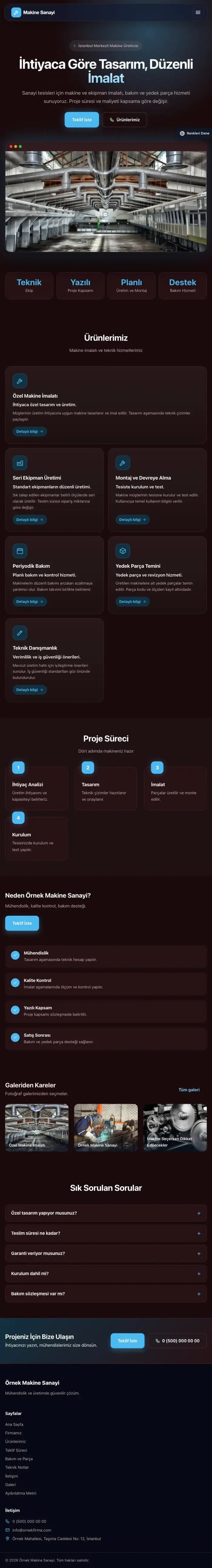 Koyu Modern Bordo Mavi – Makine Web Sitesi tablet görünümü