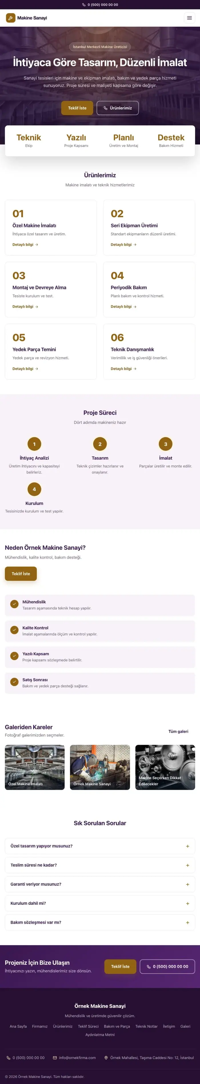 Merkez Mor Turuncu – Makine Web Sitesi tablet görünümü