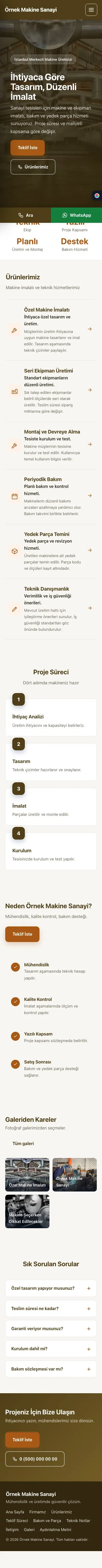 Sol Menü Kahve Turuncu – Makine Web Sitesi mobil görünümü