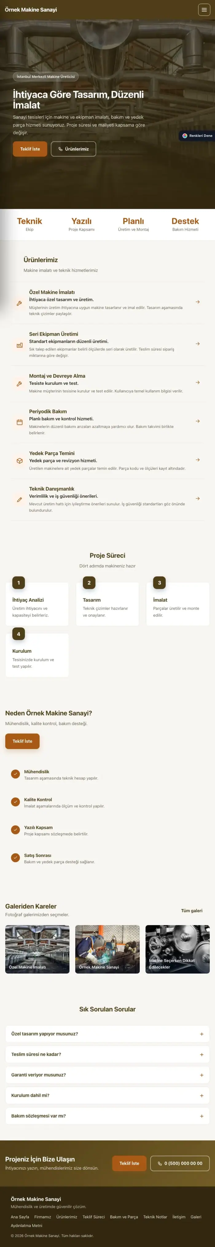 Sol Menü Kahve Turuncu – Makine Web Sitesi tablet görünümü