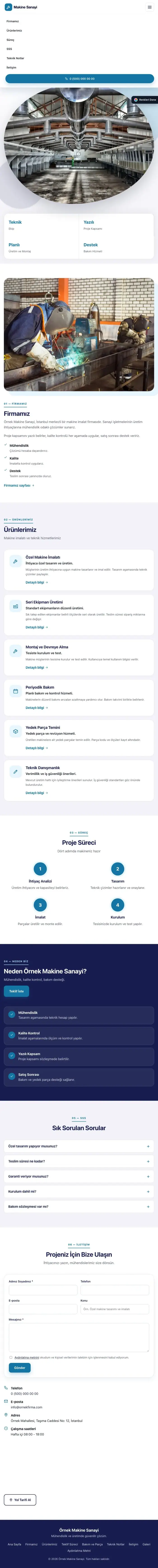 Tek Sayfa Lacivert Mavi – Makine Web Sitesi tablet görünümü