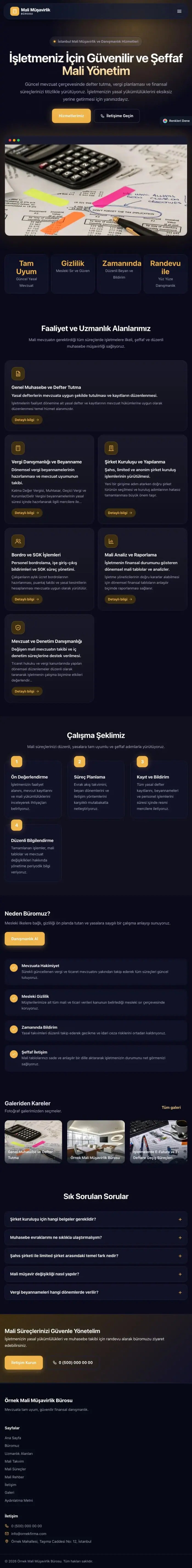 Koyu Modern Lacivert Turuncu – Mali Müşavir Web Sitesi tablet görünümü