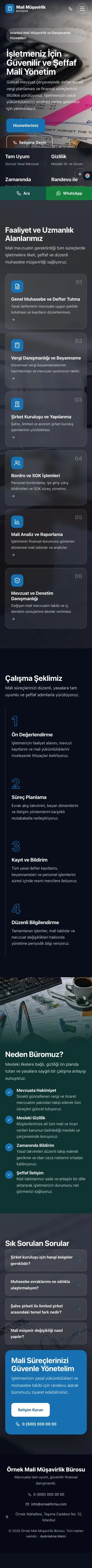 Tam Ekran Petrol Mavi – Mali Müşavir Web Sitesi mobil görünümü