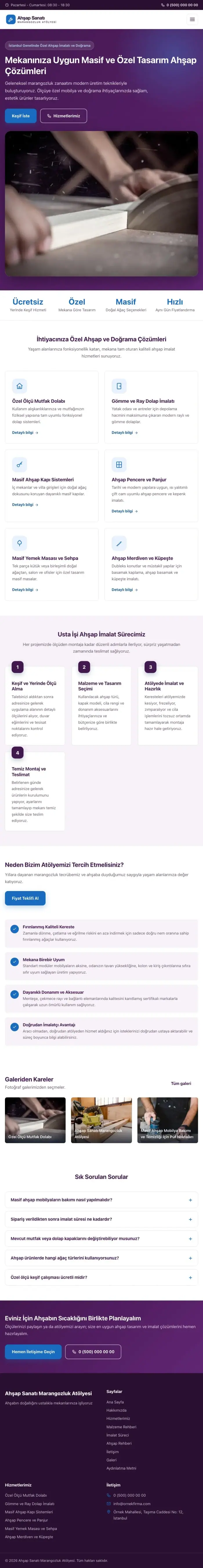 Klasik Mor Mavi – Marangoz ve Doğrama Web Sitesi tablet görünümü