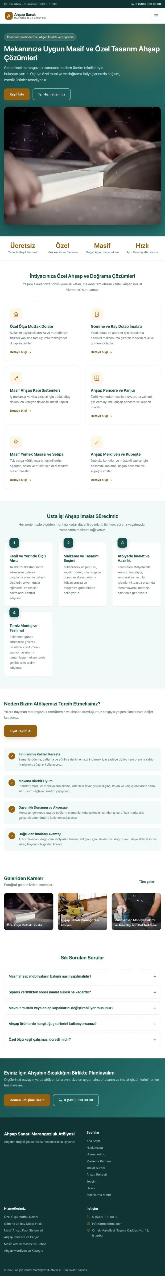 Klasik Petrol Turuncu – Marangoz ve Doğrama Web Sitesi tablet görünümü