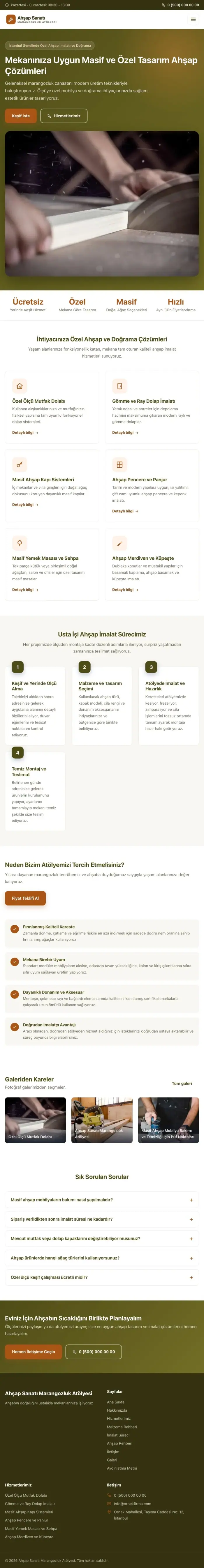 Klasik Zeytin Turuncu – Marangoz ve Doğrama Web Sitesi tablet görünümü