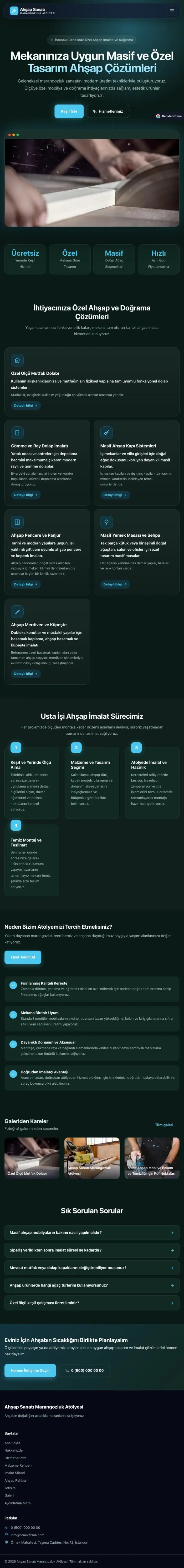 Koyu Modern Petrol Turkuaz – Marangoz ve Doğrama Web Sitesi tablet görünümü