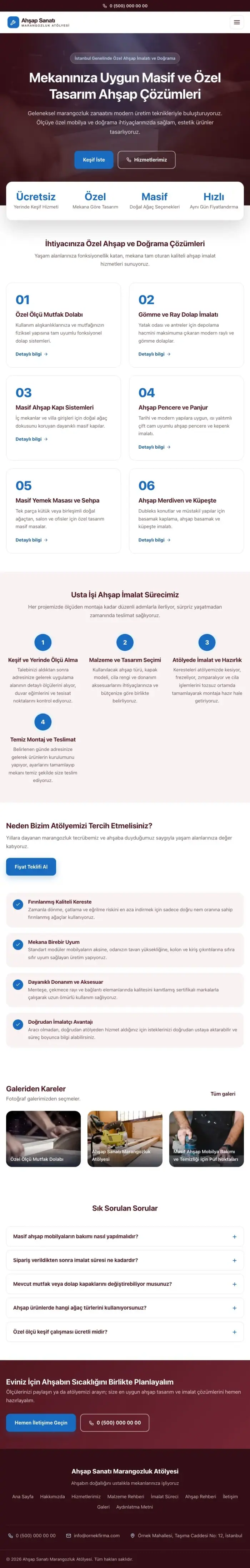 Merkez Bordo Mavi – Marangoz ve Doğrama Web Sitesi tablet görünümü
