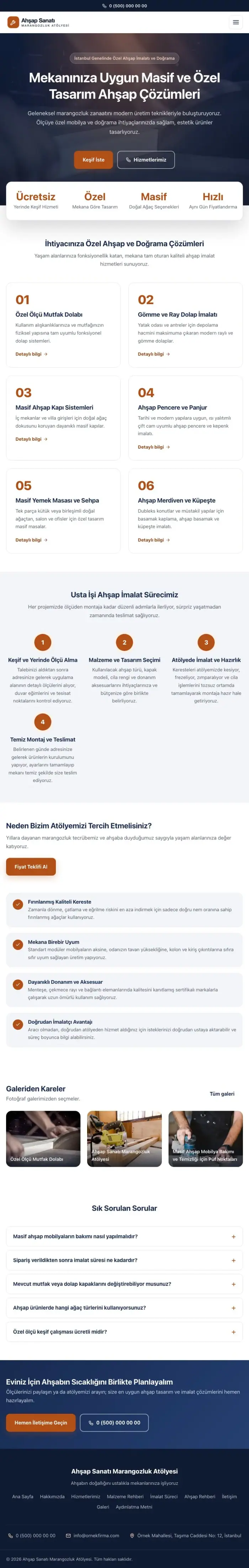 Merkez Mavi Turuncu – Marangoz ve Doğrama Web Sitesi tablet görünümü