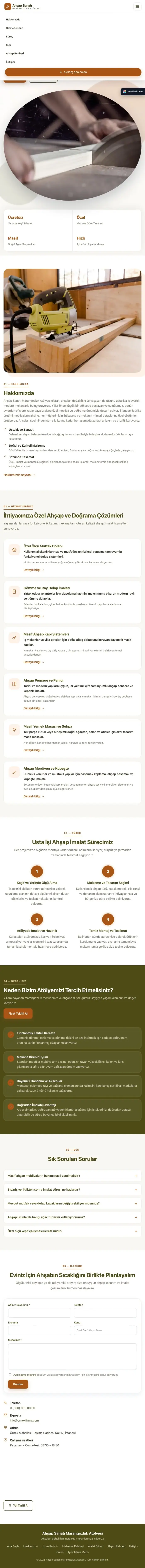 Tek Sayfa Zeytin Turuncu – Marangoz ve Doğrama Web Sitesi tablet görünümü