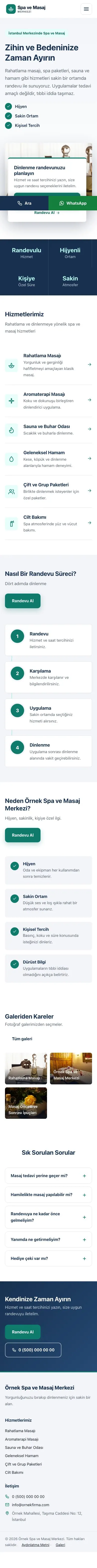 Bölünmüş Mavi Turkuaz – Masaj ve Spa Web Sitesi mobil görünümü
