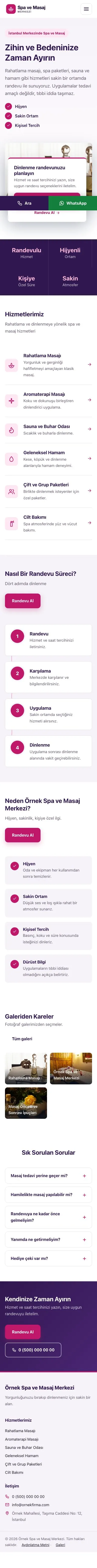 Bölünmüş Mor Pembe – Masaj ve Spa Web Sitesi mobil görünümü