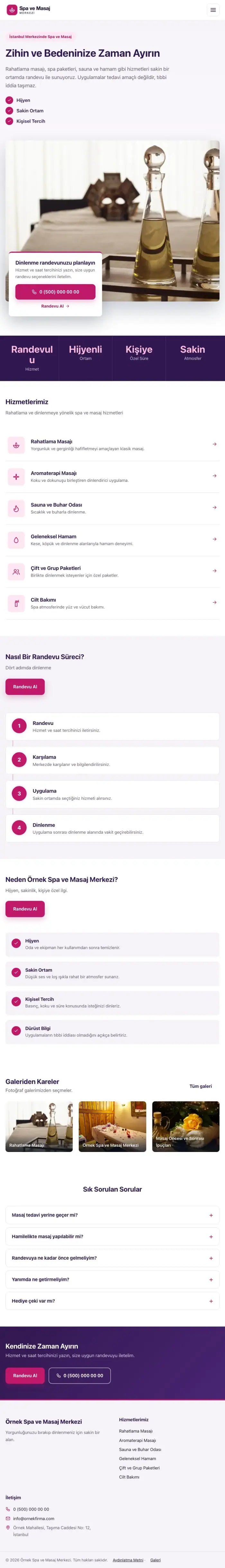 Bölünmüş Mor Pembe – Masaj ve Spa Web Sitesi tablet görünümü