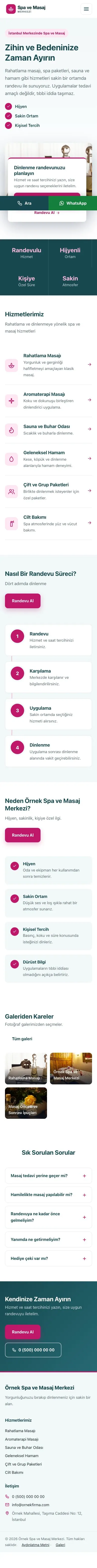 Bölünmüş Petrol Pembe – Masaj ve Spa Web Sitesi mobil görünümü