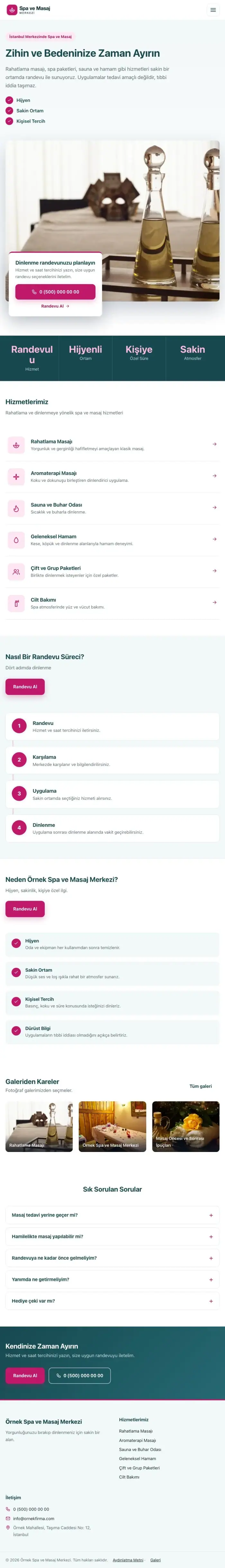 Bölünmüş Petrol Pembe – Masaj ve Spa Web Sitesi tablet görünümü