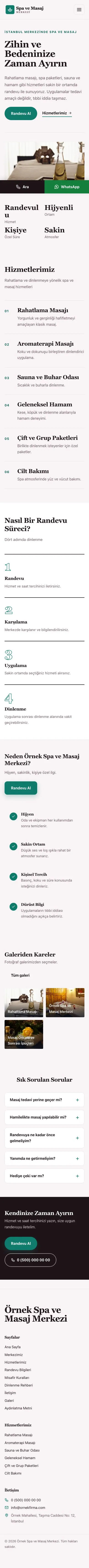 Editoryal Bordo Turkuaz – Masaj ve Spa Web Sitesi mobil görünümü