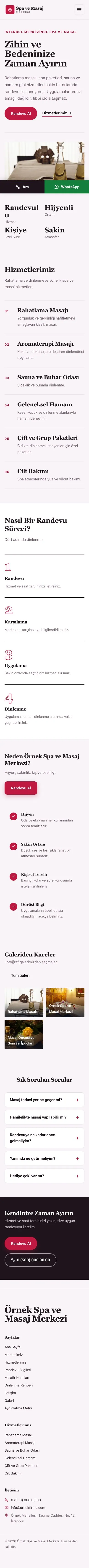 Editoryal Erik Kırmızı – Masaj ve Spa Web Sitesi mobil görünümü