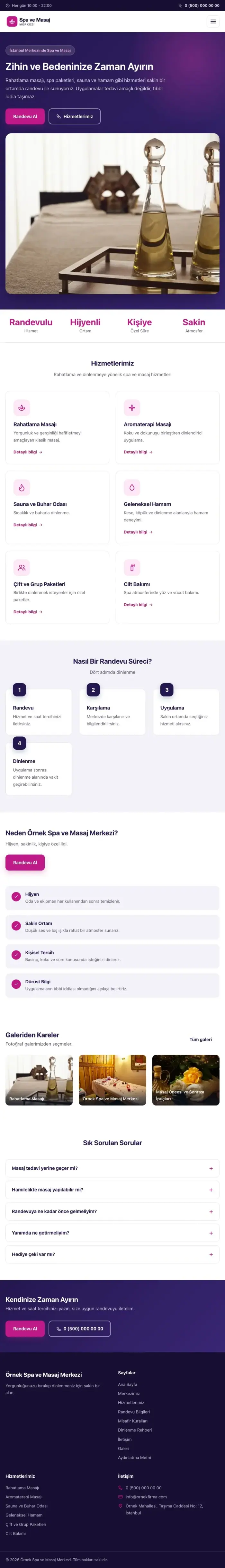 Klasik Lacivert Pembe – Masaj ve Spa Web Sitesi tablet görünümü